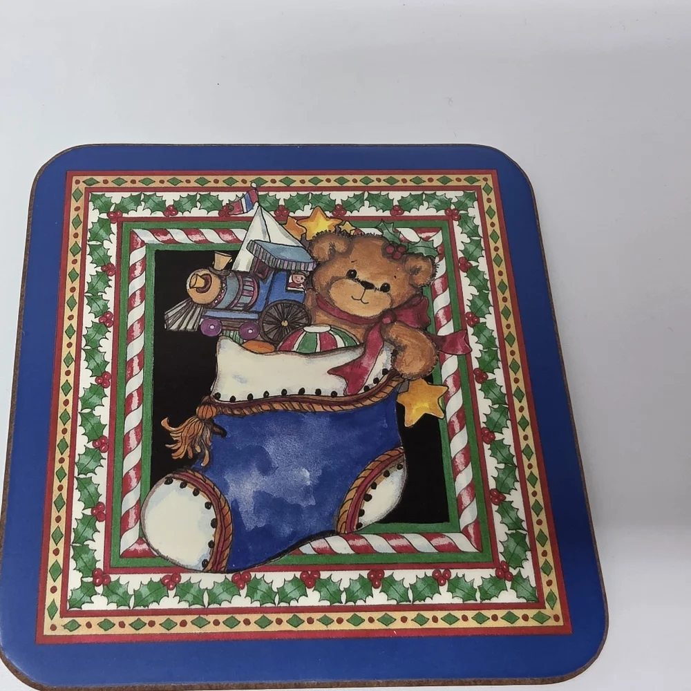 Pimpernel Coasters Bears Cjrostmas SET OF 6 vintage Cork Back